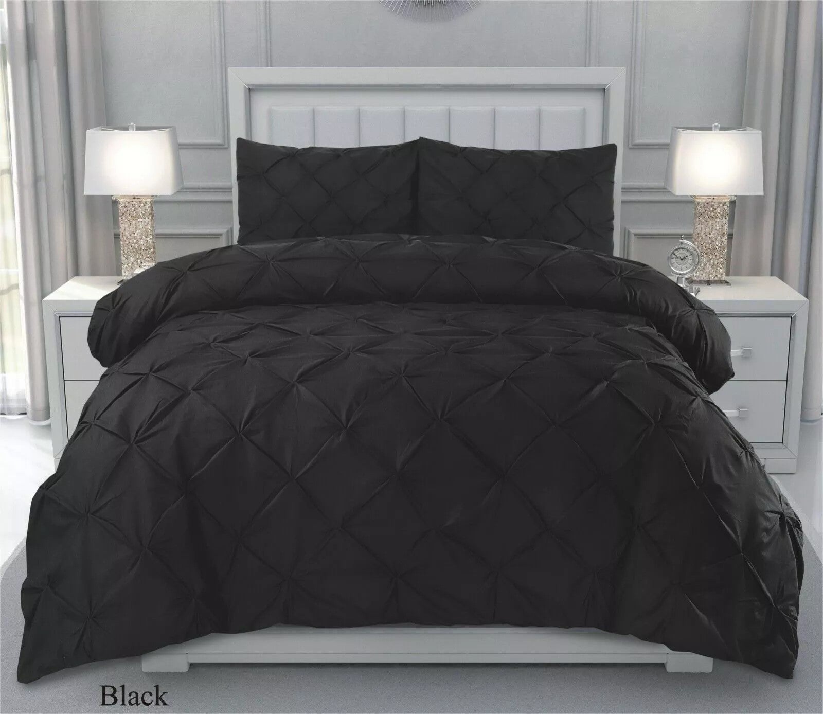Pintuck Pleated-Four Pieces Complete Bedding Set in Egyptian Polly Cotton Mix, Double and King Sizes, Wrinkle-Resistant, Fitted Sheet, Duvet Cover, Pillow Covers