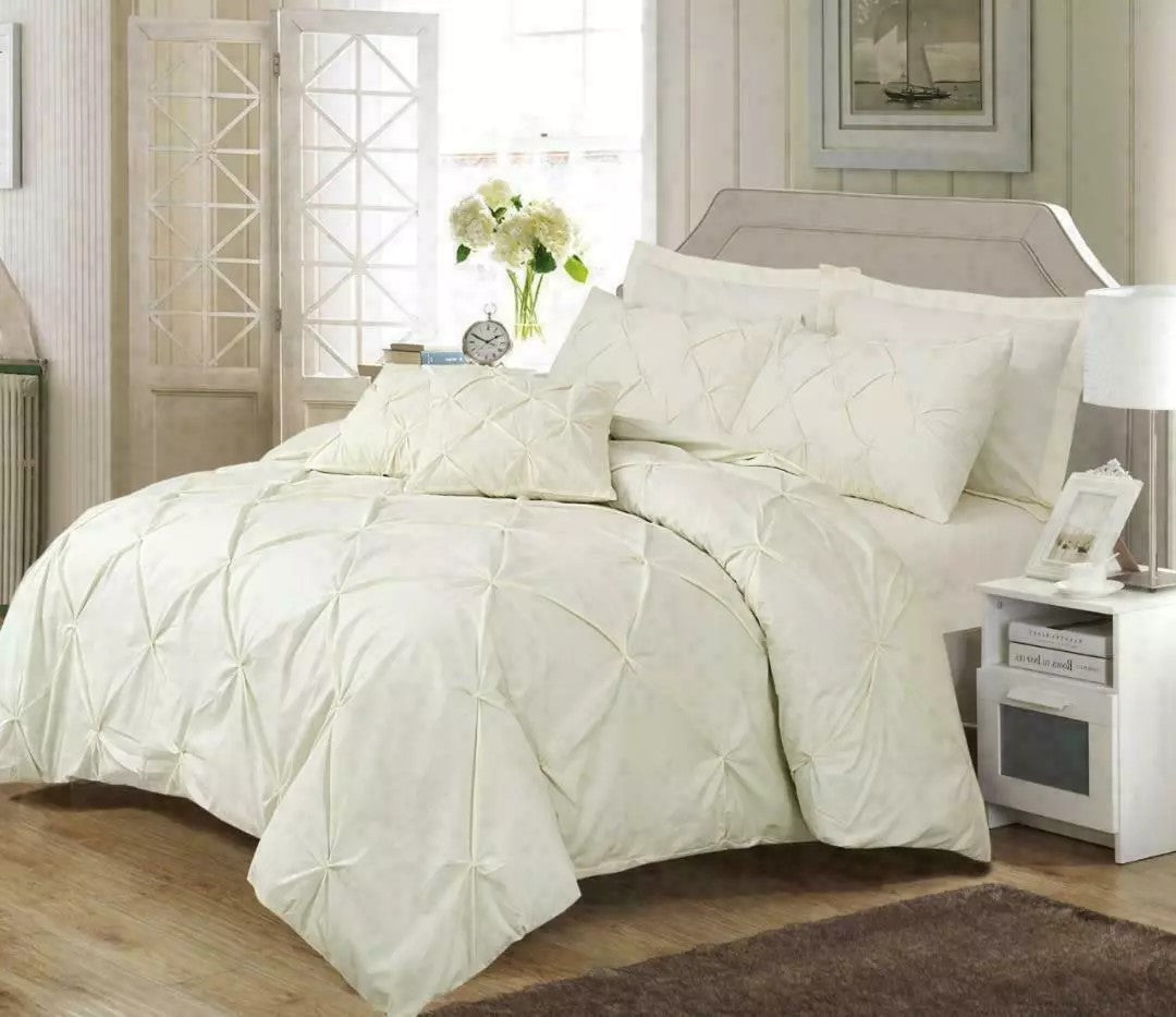 Pintuck Pleated-Four Pieces Complete Bedding Set in Egyptian Polly Cotton Mix, Double and King Sizes, Wrinkle-Resistant, Fitted Sheet, Duvet Cover, Pillow Covers