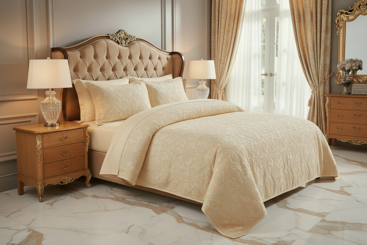 Embroided Jacauard Cream Bedding Set