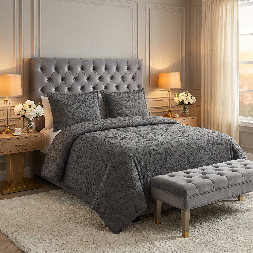 Embroidered Bedding Set - Quilt Cover and Fitted Sheet (4 Piece)