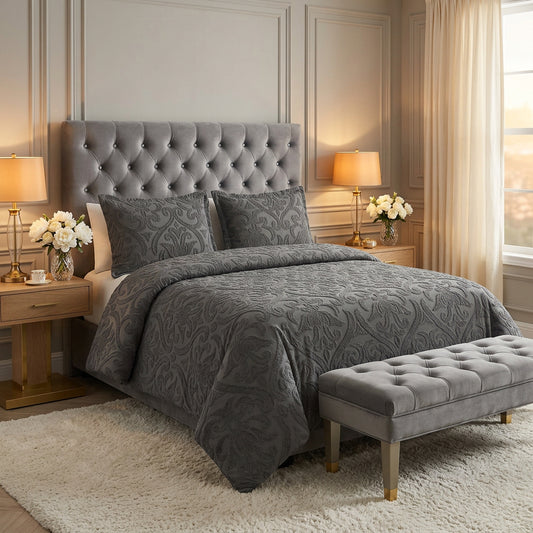 Embroidered Bedding Set - Quilt Cover and Fitted Sheet (4 Piece)