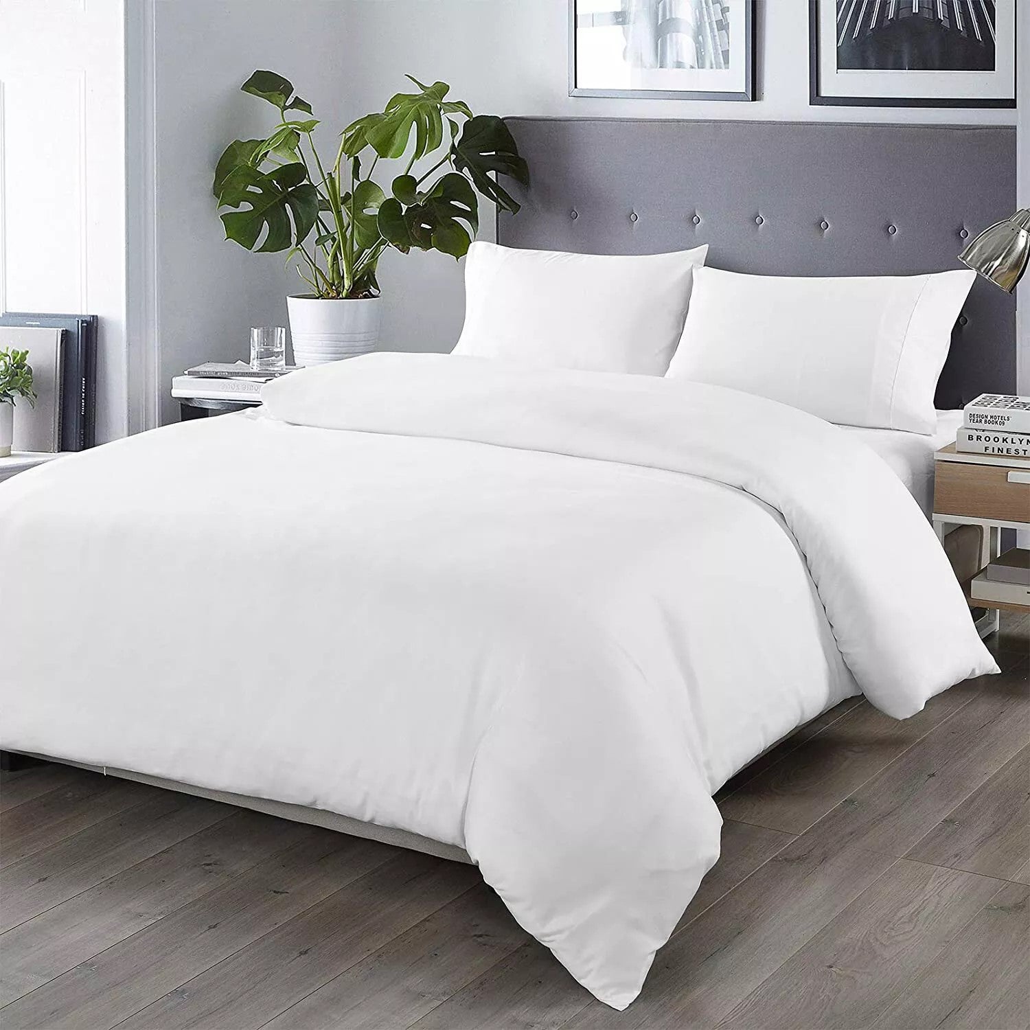 Luxury Complete Plain Super Soft Bedding Set - Quilt Cover and Duvet Cover (Four Piece) gypsy bedding bedsheets soft flat weave Plain White breathable duvet set