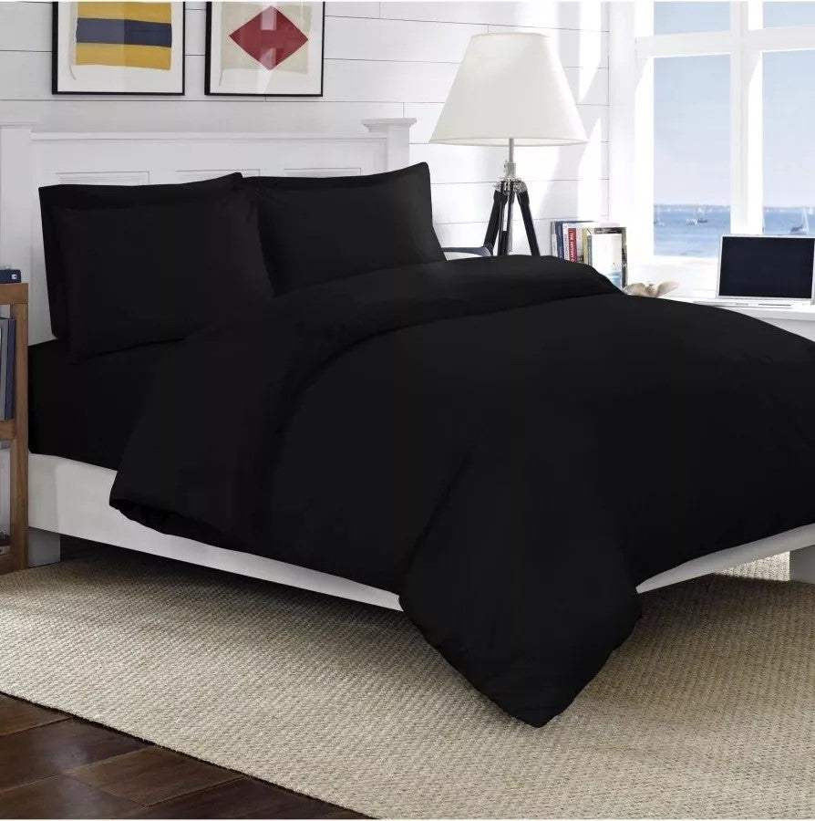 Luxury Complete Plain Super Soft Bedding Set - Quilt Cover and Duvet Cover (Four Piece) gypsy bedding bedsheets soft flat weave Plain black breathable duvet set
