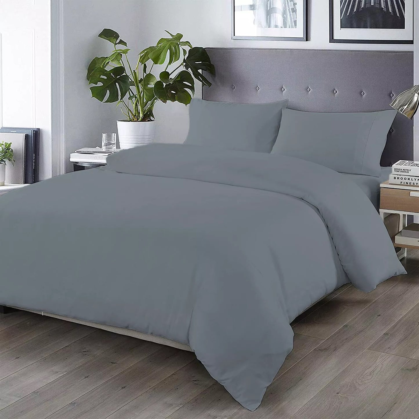 Luxury Complete Plain Super Soft Bedding Set - Quilt Cover and Duvet Cover (Four Piece) gypsy bedding bedsheets soft flat weave Plain black breathable duvet set
