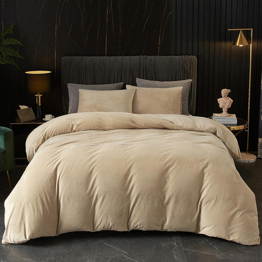 Luxury Matt Velvet Bedding Set Duvet Cover with Fitted Sheet and Pillowcases - Soft and Cosy Bedding for a Comfortable Night's Sleep
